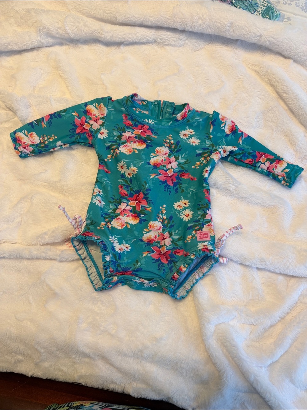 Ruffle Butts 3-6 m Teal Floral Long-Sleeve One-Piece